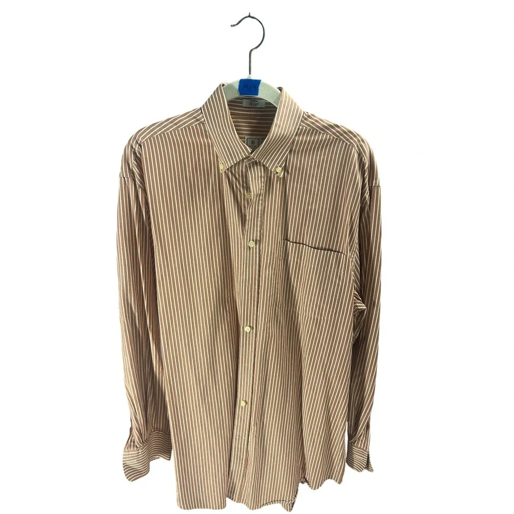 Peter Millar Men's Medium M Brown Striped Long Sleeve Button-Down Shirt - Picture 2 of 7